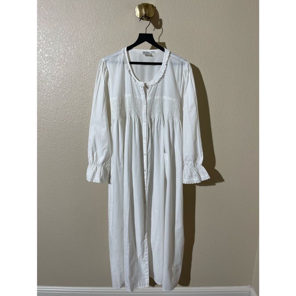 The White Cotton Gown by Artisan White Long Button-Up Nightgown Dress